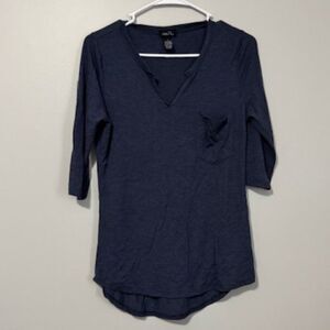 USED Woman's Rue 21 Short Sleeve Blouse w Pocket Color Blue Size Small
